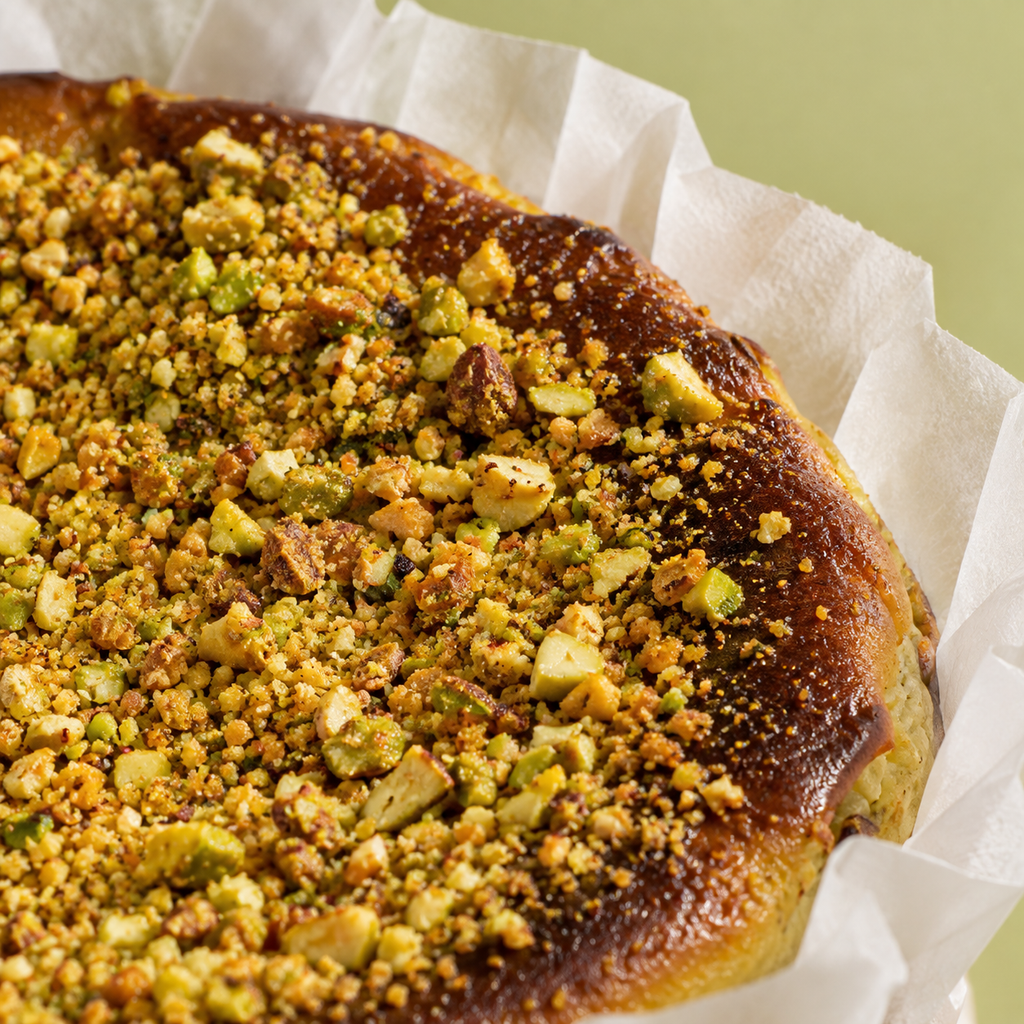 Pistachio Burnt Cheesecake by Bake by Banyan Tree – close-up detail